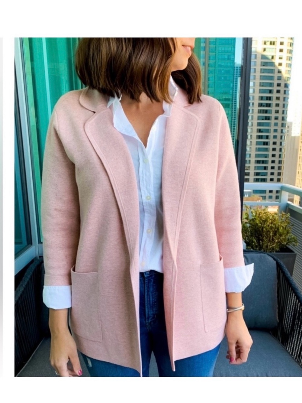 J. Crew Eloise Sweater Blazer Open-Front Coatigan in Heathered Khaki - Picture 10 of 10